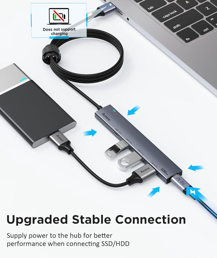Aceele USB 3.2 Gen 2 Hub mit 2 USBA- und 2 USBC-Anschlüssen, 10 Gbit/s Typ-A-Splitter mit 1,2 m lang