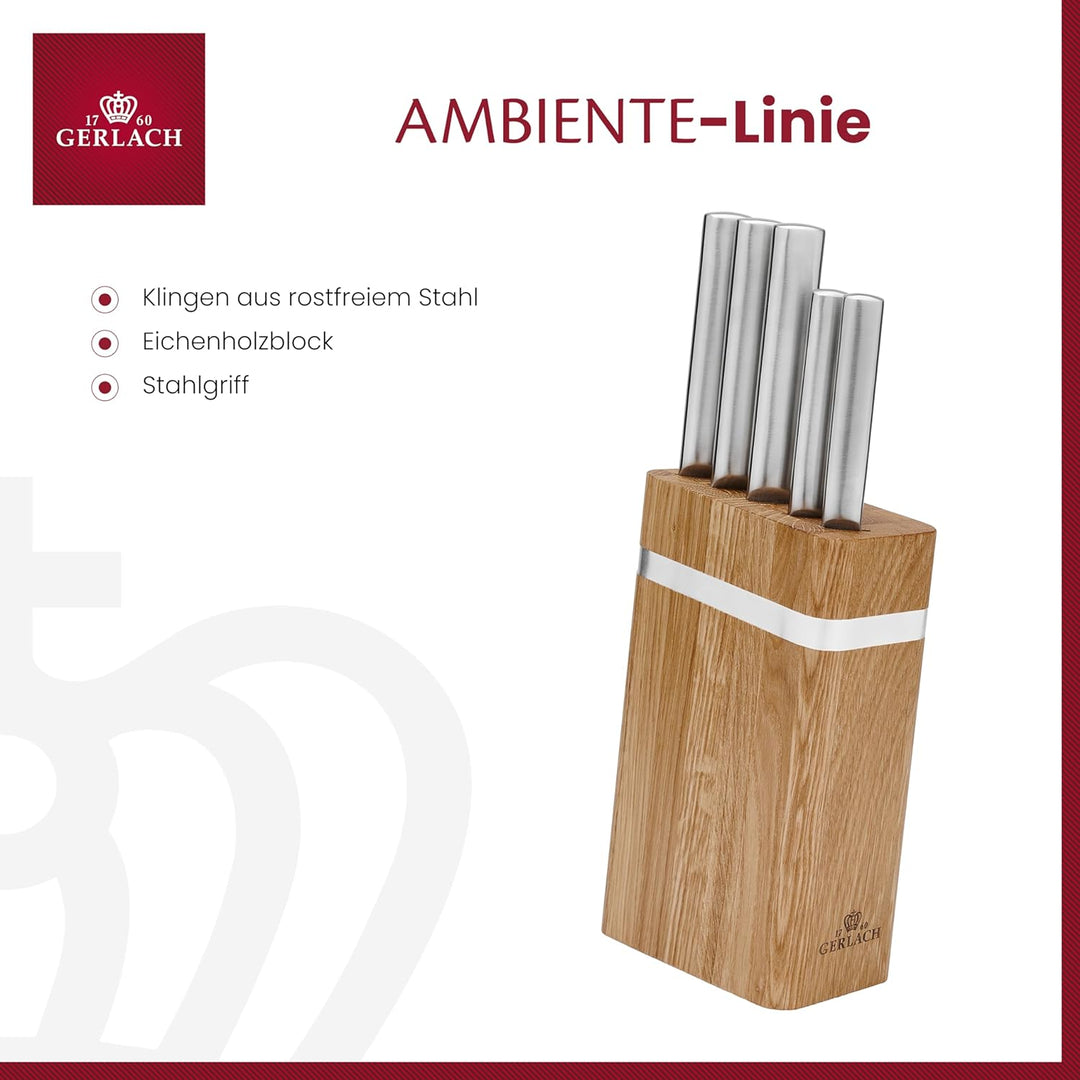Gerlach Ambiente Oak Messerblock Messerset Küchenmesserset 5 Messer aus Edelstahl Eichenholz Küchenm