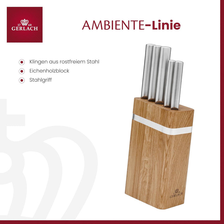 Gerlach Ambiente Oak Messerblock Messerset Küchenmesserset 5 Messer aus Edelstahl Eichenholz Küchenm