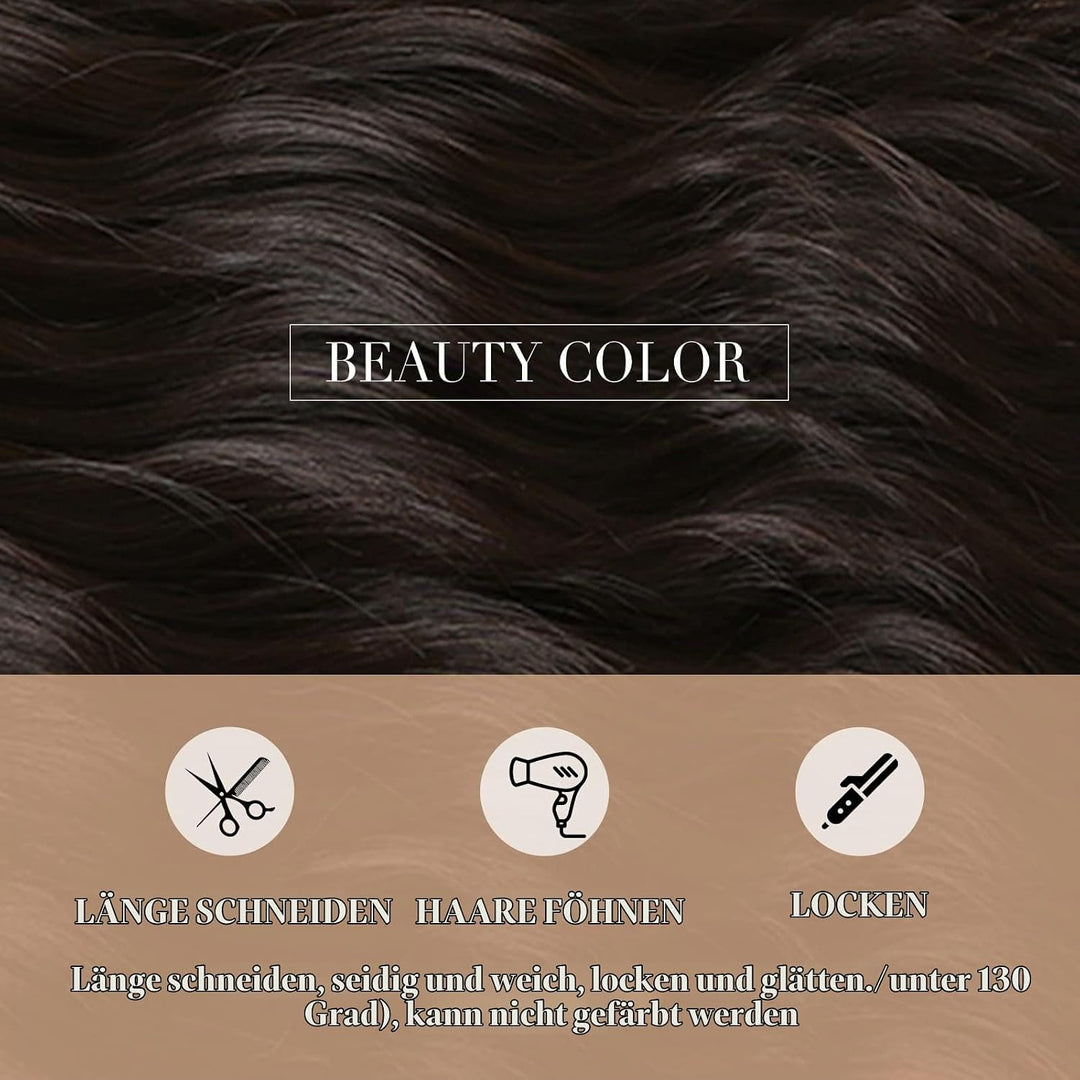 HAIRCUBE Lange lockige Perücken für Frauen dunkelbraune Perücken synthetische Perücke mit Pony -Hitz