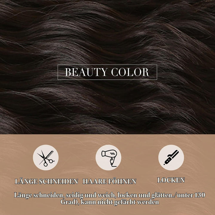 HAIRCUBE Lange lockige Perücken für Frauen dunkelbraune Perücken synthetische Perücke mit Pony -Hitz