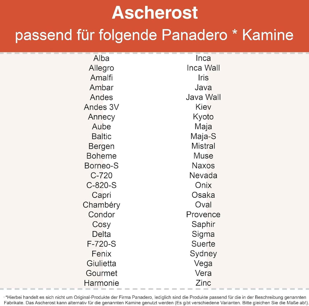 Kaminrost/Ascherost Eckig 255 x 230 x 15 mm passend für Panadero ** Kaminöfen inkl. Modellübersicht