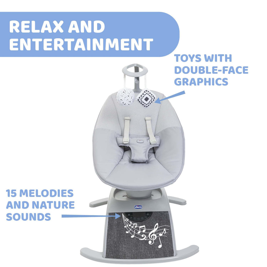 Chicco Comfy Wave, Elektronische Babywippe, Babyschaukel, mit Bewegungen und Melodien, verstellbare