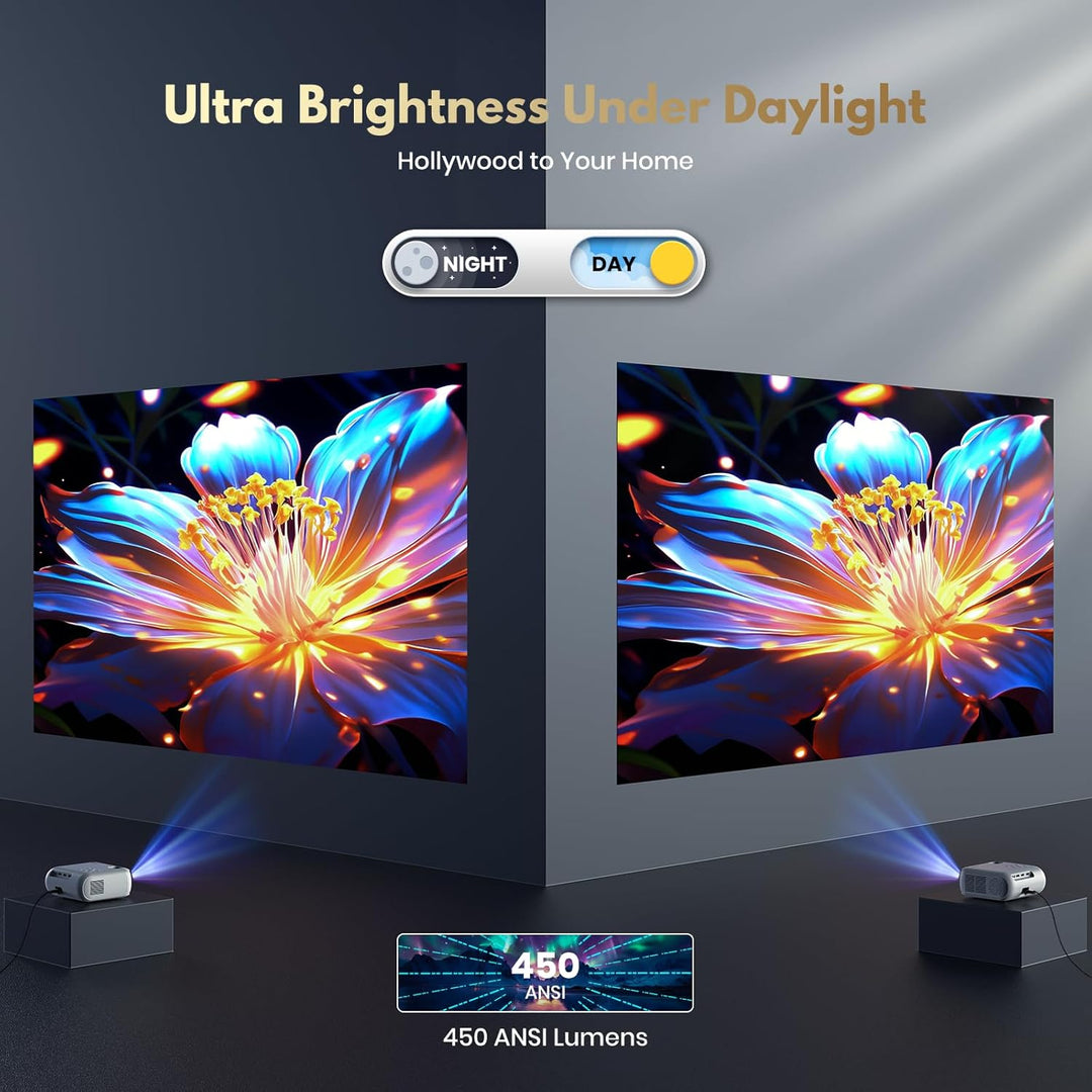 2026Mini Beamer FHD 4K,Lower Noise 450ANSI Tageslichttauglicher projektor|Auto-Keystone,HiFi-Lautspr