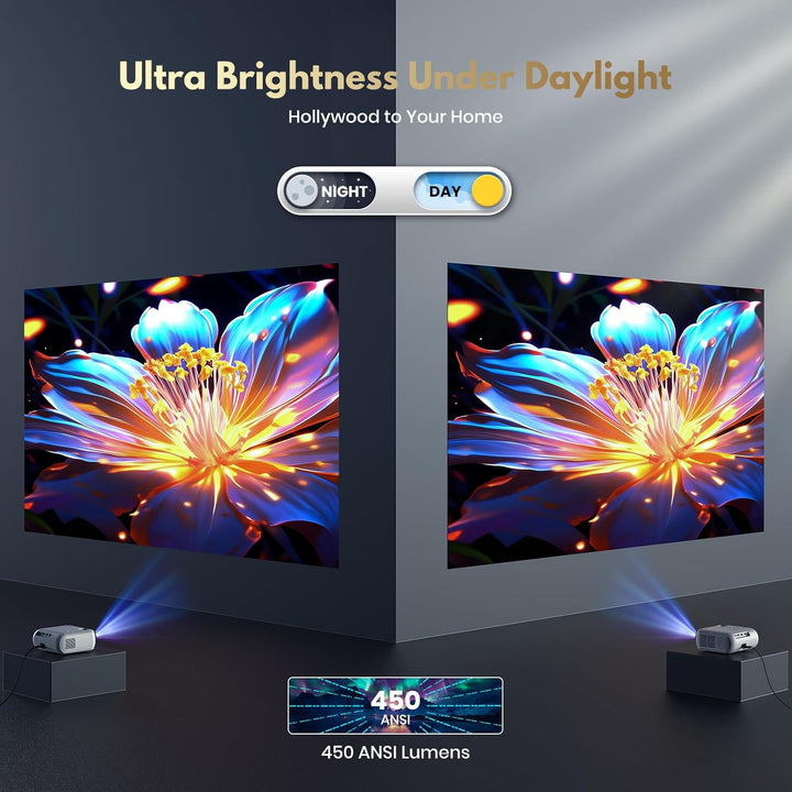 2026Mini Beamer FHD 4K,Lower Noise 450ANSI Tageslichttauglicher projektor|Auto-Keystone,HiFi-Lautspr