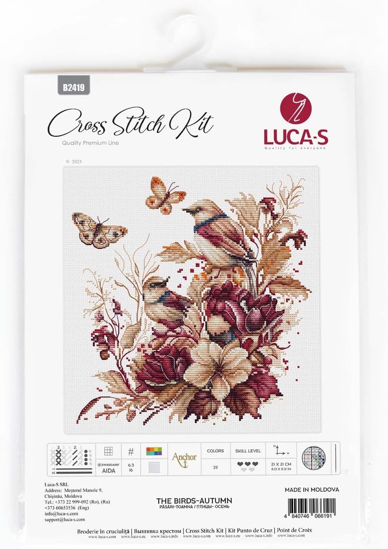 Luca-S B2419 Kreuzstich-Set, Motiv: Vögel, Herbst Schwarz-weisse, Schwarz-weisse