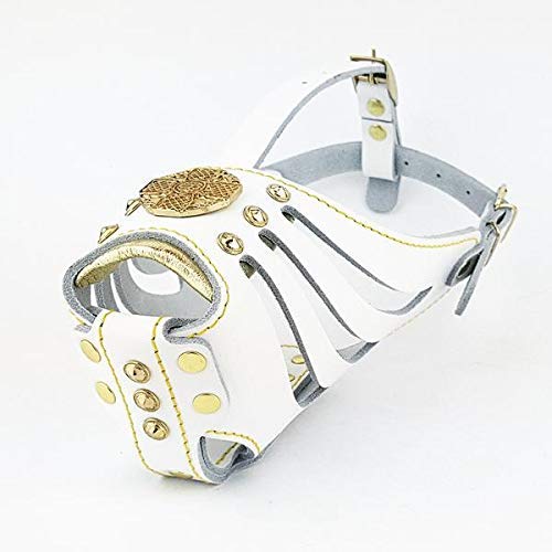 Bestia Maximus Weiss Leder Maulkorb. Einzigartiges Desing und Qualität XL- American Bully / Schäferh