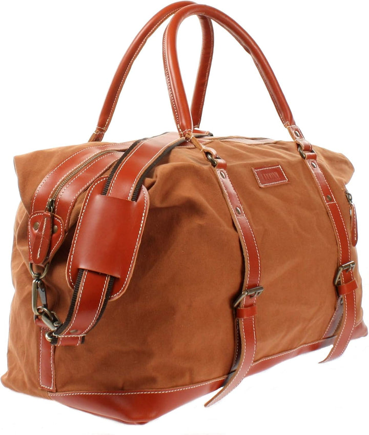 LECONI Weekender gross Canvas + Echt-Leder Retro Reisetasche Unisex Damen + Herren Sporttasche Reise