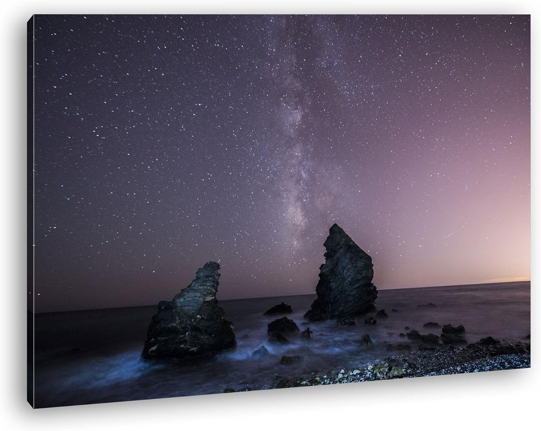 deyoli atemberaubender Sternenhimmel am Meer Format: 80x60 als Leinwandbild, Motiv fertig gerahmt au