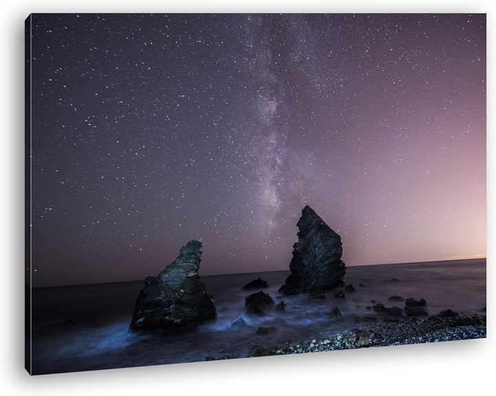deyoli atemberaubender Sternenhimmel am Meer Format: 80x60 als Leinwandbild, Motiv fertig gerahmt au