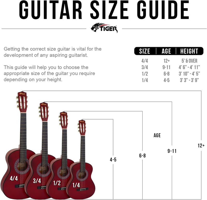 TIGER CLG4-RD Klassikgitarre 3/4, Rot rot Three Quarter Size Age 9 - 11, rot Three Quarter Size Age