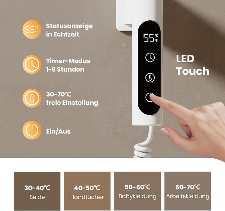 EMKE Handtuchheizkörper Elektrisch 76 x 45 cm, WiFi Smart Thermostat elektrischer Badheizkörper, 180
