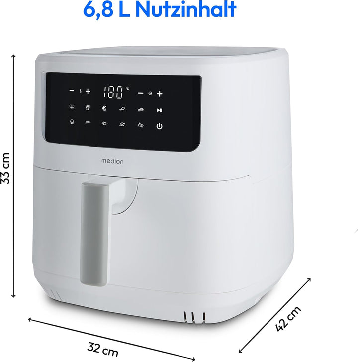 MEDION P10 XL Heissluftfritteuse (6,8 Liter XXL Frittierkorb, 2.150 Watt, zwei Heizelemente aus Edel