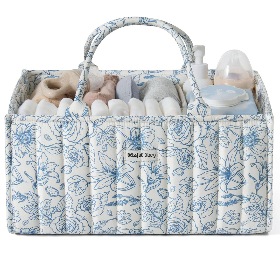 Blissful Diary Wickelkorb mit Blumenmuster, stilvoller Aufbewahrungskorb für Kinderzimmer, Geschenk