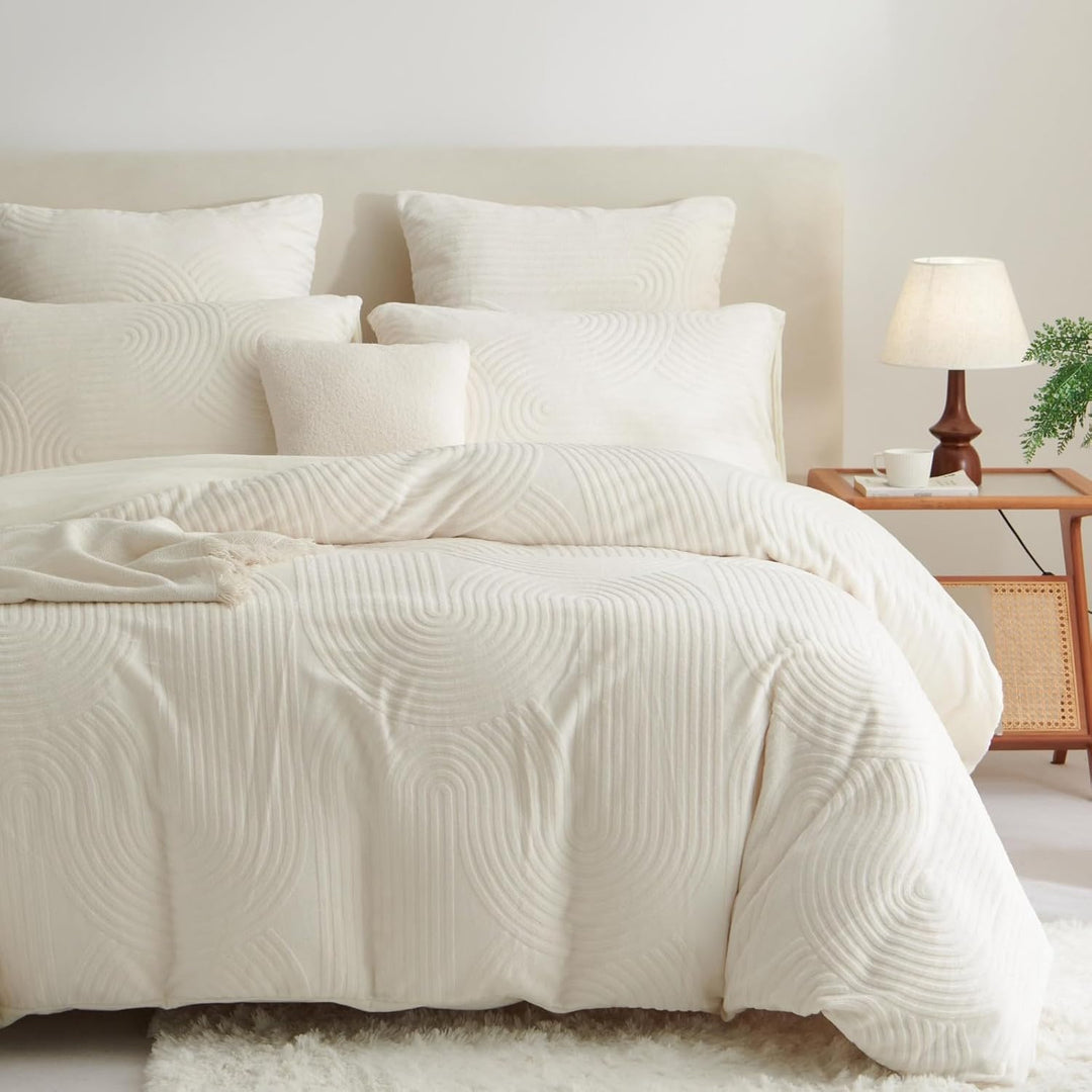 Tospass Plüsch Bettwäsche 135x200cm Beige Jacquard Flanell Samt Biber Bettbezug Warme Cashmere Touch