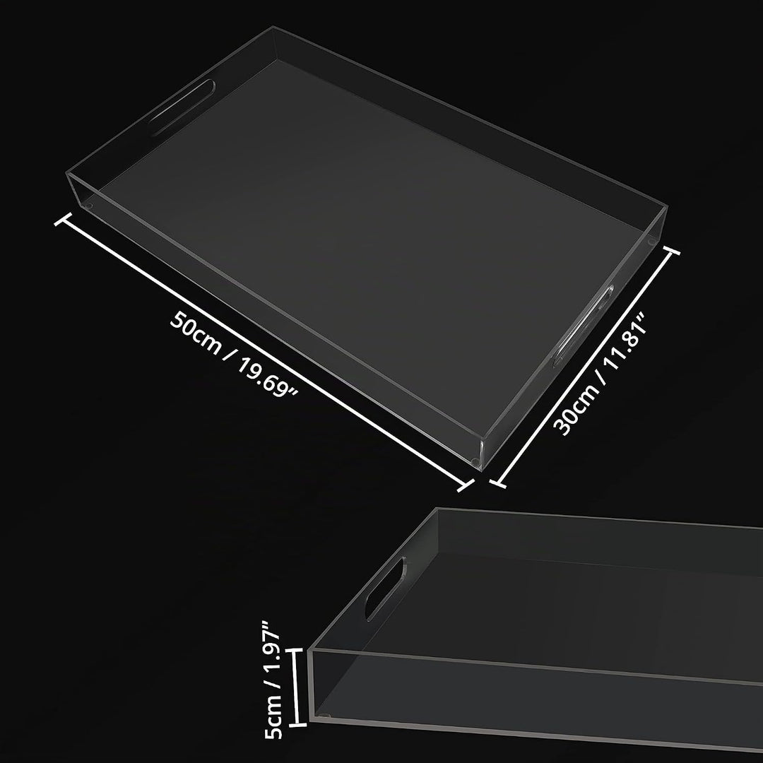 Kurtzy Serviertablett Kunststoff Acryl Klar Tablett mit Henkel – L50xB30cm Tablett Rechteckig Grosse