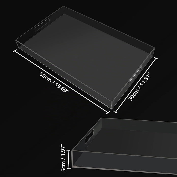 Kurtzy Serviertablett Kunststoff Acryl Klar Tablett mit Henkel – L50xB30cm Tablett Rechteckig Grosse
