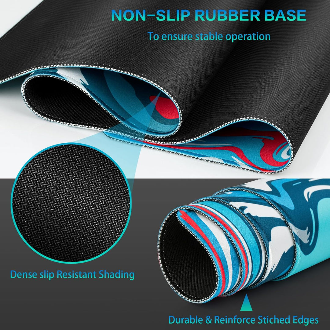 Gaming Mauspad XXL, Mousepad 900 x 400mm, Fluid Art Mauspad gross Vernähte Kanten WassXerdicht Anti-