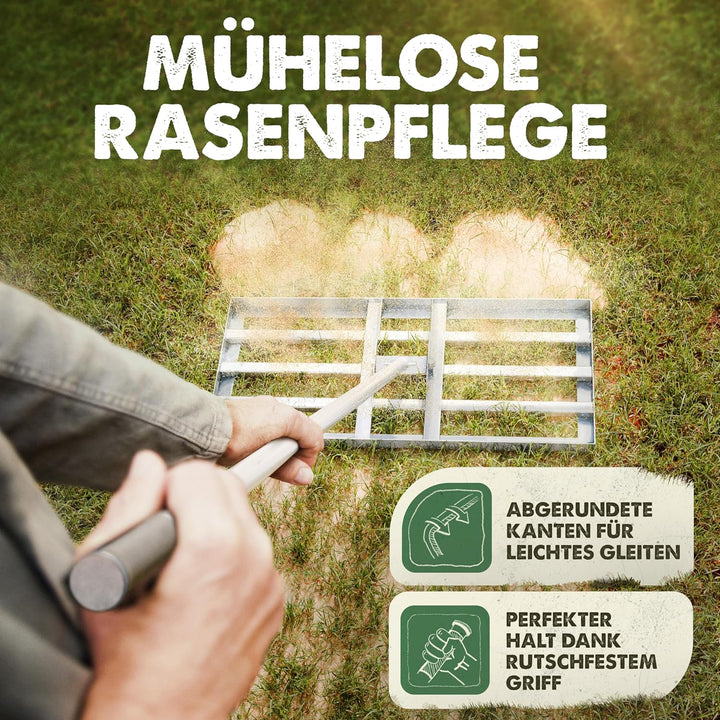 Rasenrakel | 75 x 35 cm | inkl. 1,7m Metall STIEL | Rasen Rakel zum Rasen sanden Rasensand nivellier