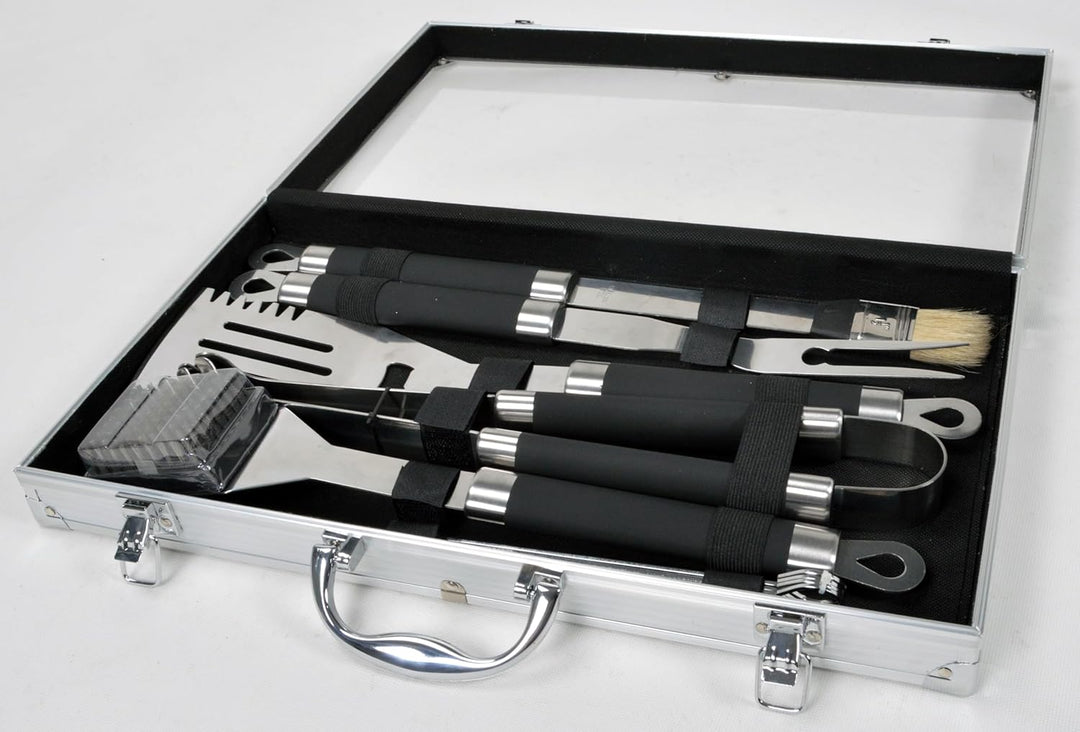 SOUK ONE Edelstahl Grillbesteck-Set 11-teilig Grill-Koffer BBQ Grillkoffer Besteck Zubehör für Männe