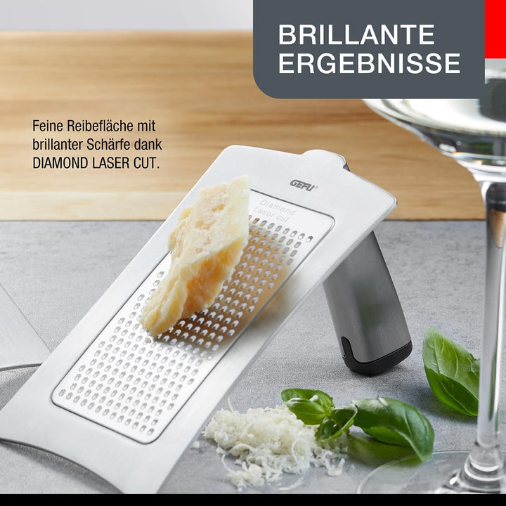 GEFU Gourmet-Reibe FORMAGGIO – Feine Reibefläche mit DIAMOND LASER CUT Schärfe | Ergonomischer Griff