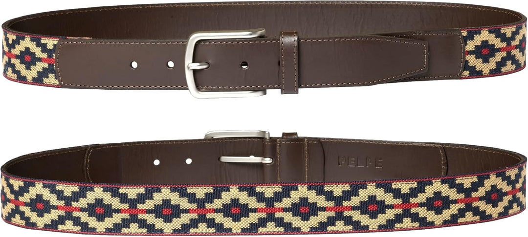 PELPE FABRIC - Ledergürtel, mit passendem Leder- und Fadenarmband. Bestickter Gürtel auf Leder, für