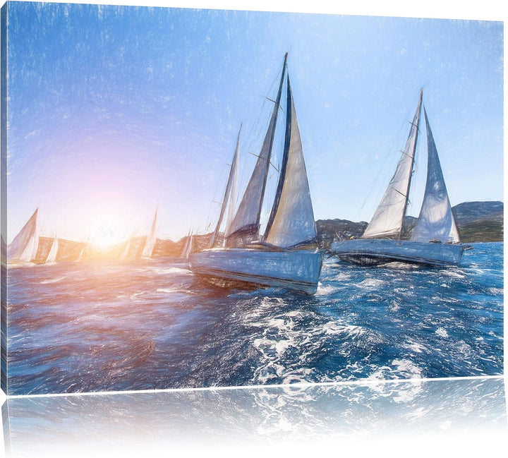 Pixxprint Luxusyachten bei Segelregatta als Leinwandbild/Grösse: 100x70 / Wandbild/Kunstdruck/fertig
