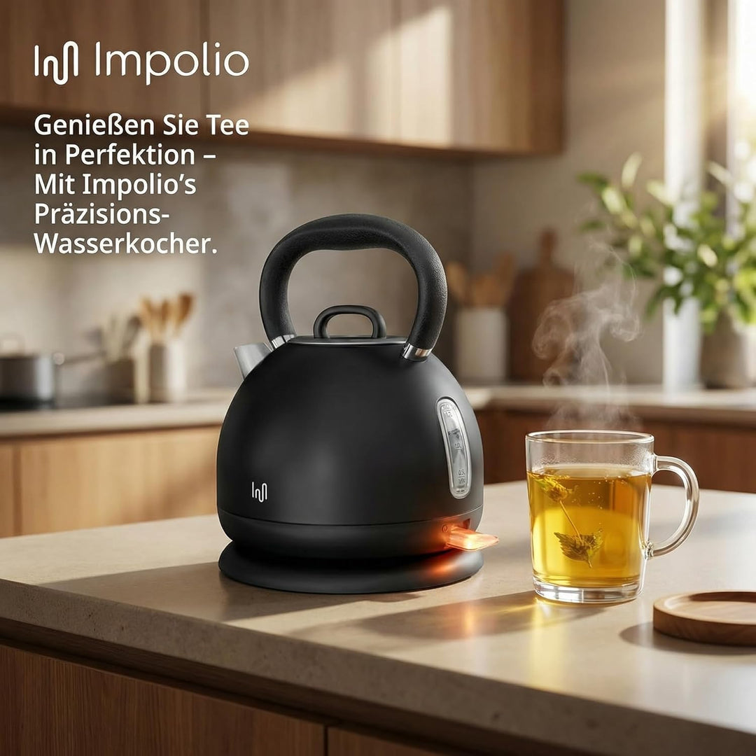 Impolio Retro Edelstahl Wasserkocher | max. Füllmenge 1,7 L | Teekessel 2200 Watt | Trockenlaufschut