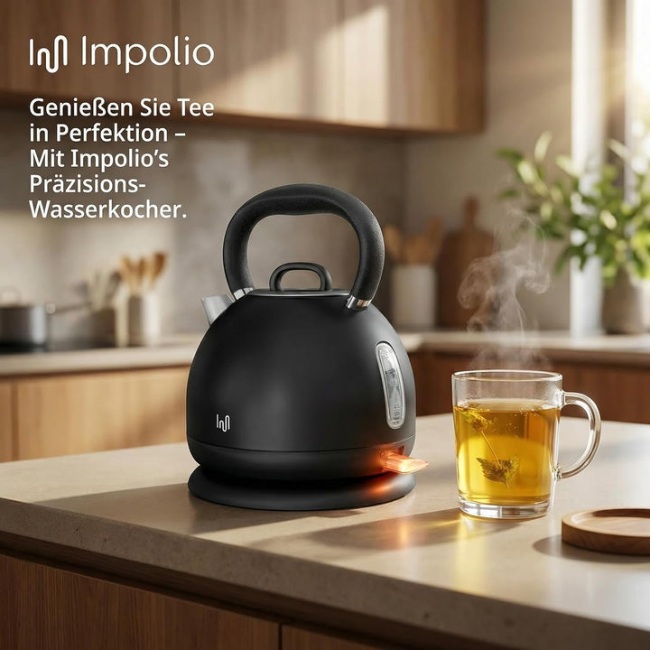 Impolio Retro Edelstahl Wasserkocher | max. Füllmenge 1,7 L | Teekessel 2200 Watt | Trockenlaufschut