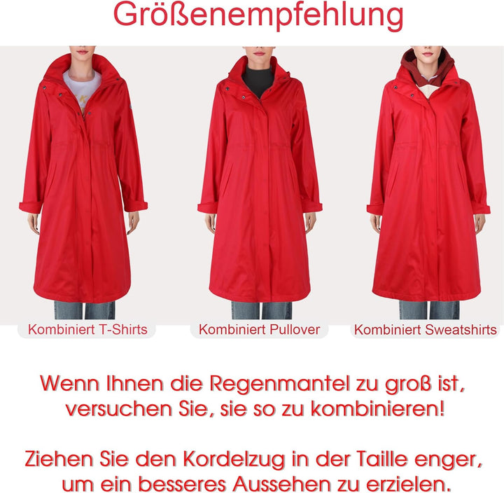 rhythm of the rain Regenmantel Damen lang Regenparka Damen wasserdicht atmungsaktiv gefütterte Regen