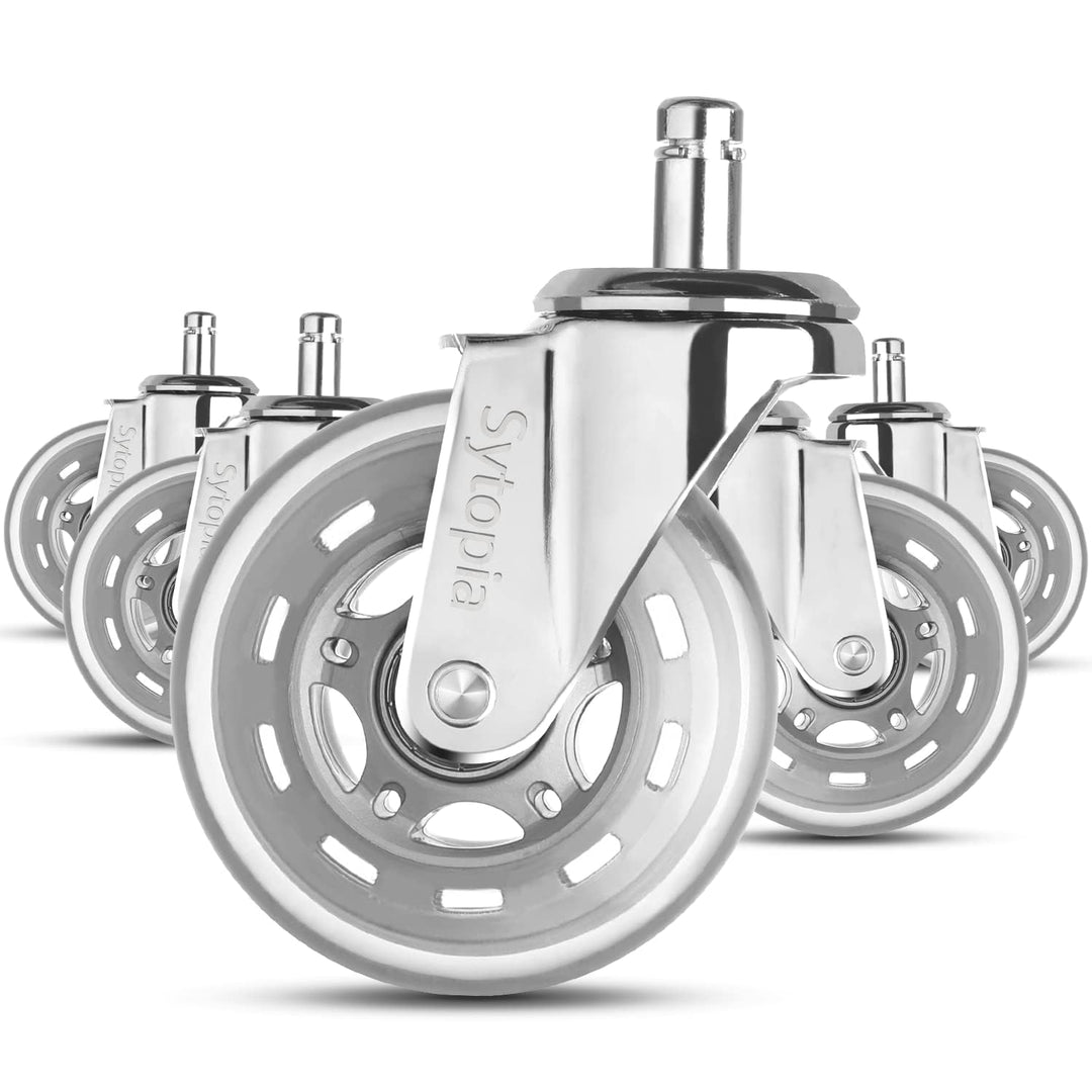 Sytopia Bürostuhlrollen 10mm x 22 mm,Super Leise und Weiche, 5er Set Rollen für Bürostühle, geeignet