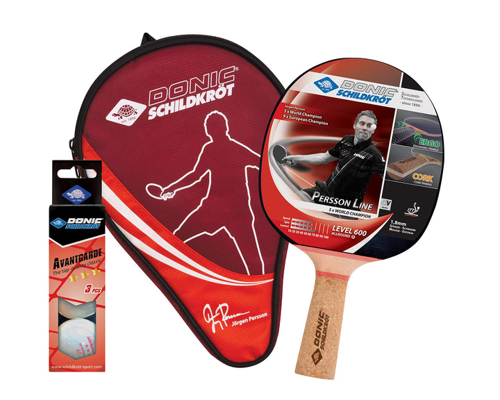 Donic-Schildkröt Tischtennis-Geschenkset Persson 600, 1 Schläger mit Kork-Griff, 3 Bälle 3*, 1 Schlä
