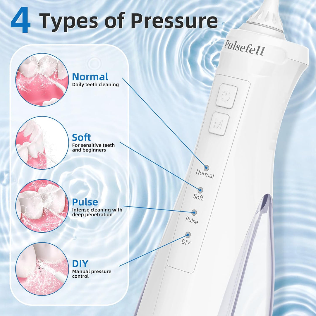 Oral Irrigator Professionell Kabellos, 300 ML Wiederaufladbare Wasserzahnreiniger mit 4 Düsen und 4