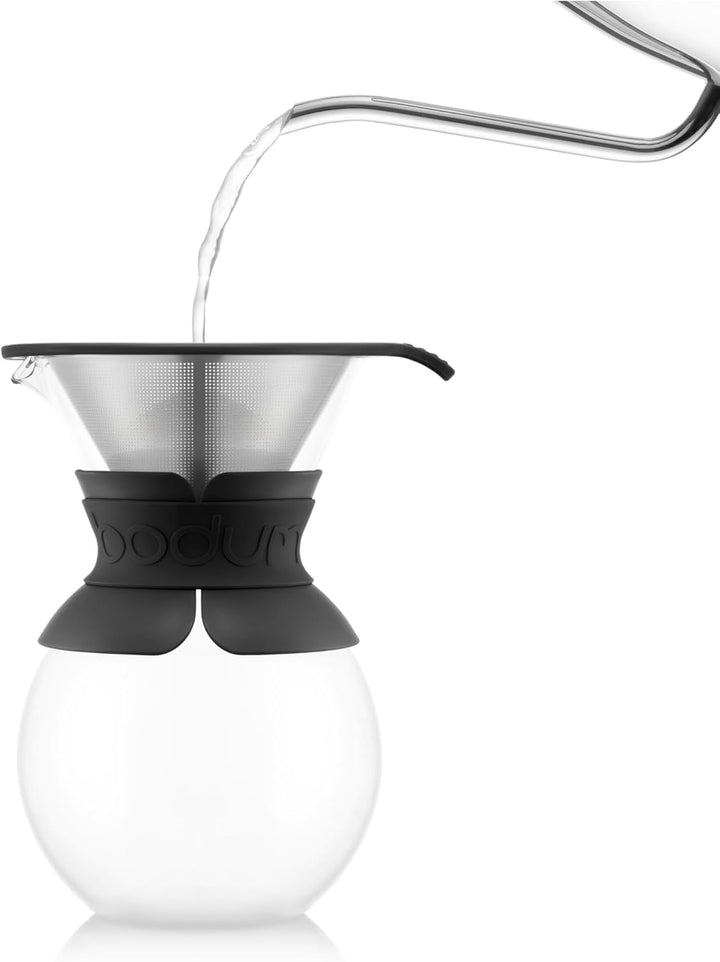 Bodum Pour Over Kaffeebereiter mit Permanentfilter Kurze Tülle 1 L 34 Oz 34oz Schwarzes Band, 34oz S