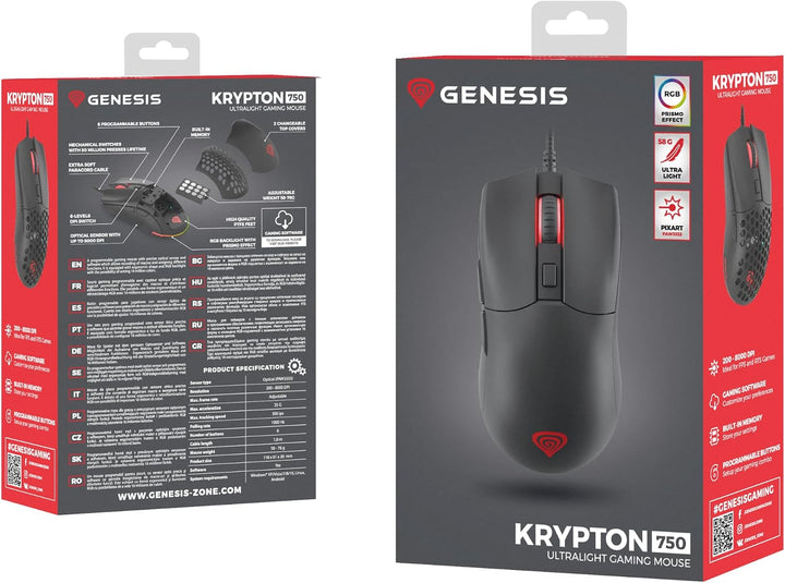 Genesis Gaming Maus KRYPTON 750 RGB kabelgebunden schwarz, Schwarz