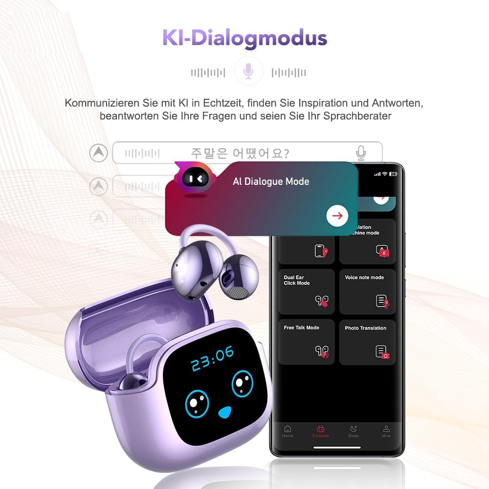 NE32 AI Kopfhörer Übersetzer,3-in-1 Echtzeit Übersetzungskopfhörer 136 Sprachen mit App,Echte drahtl