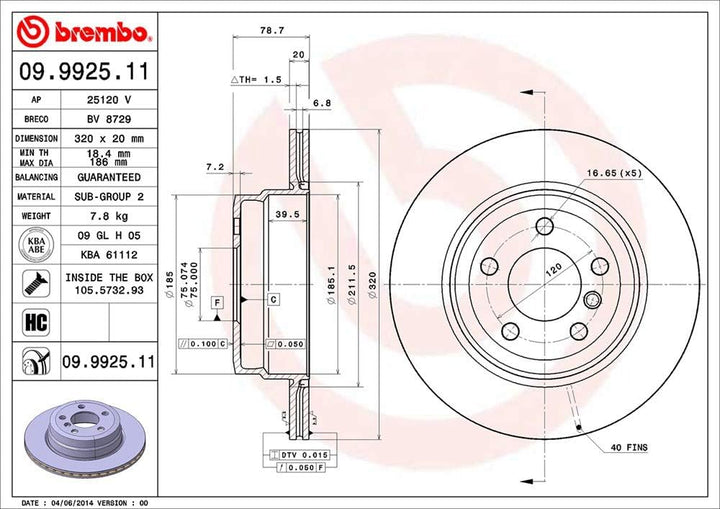Brembo 09.9925.11 COATED DISC LINE Bremsscheibe - Paar