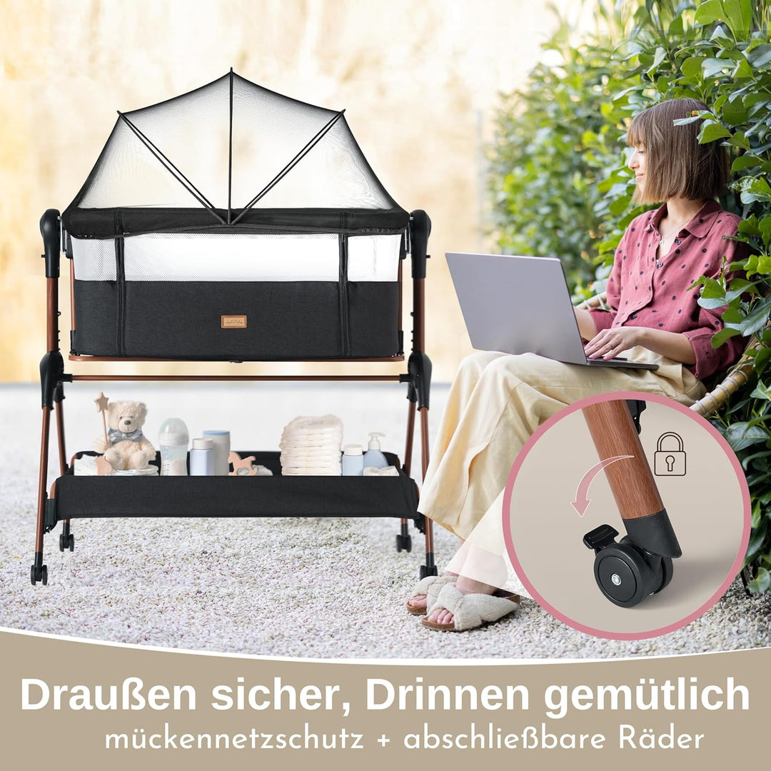 LullaBee Beistellbett & Baby Co-Sleeper – 6 Höhenstufen, Schaukel­funktion, Rollen, gesteppte Matrat