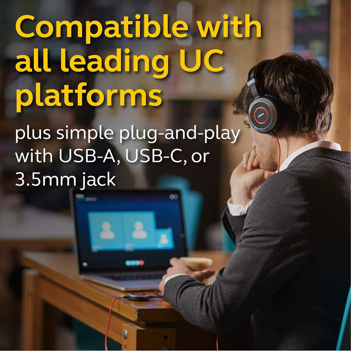 Jabra Evolve 80 UC Stereo Over-Ear Headset – Unified Communications zertifizierte Kopfhörer mit akti