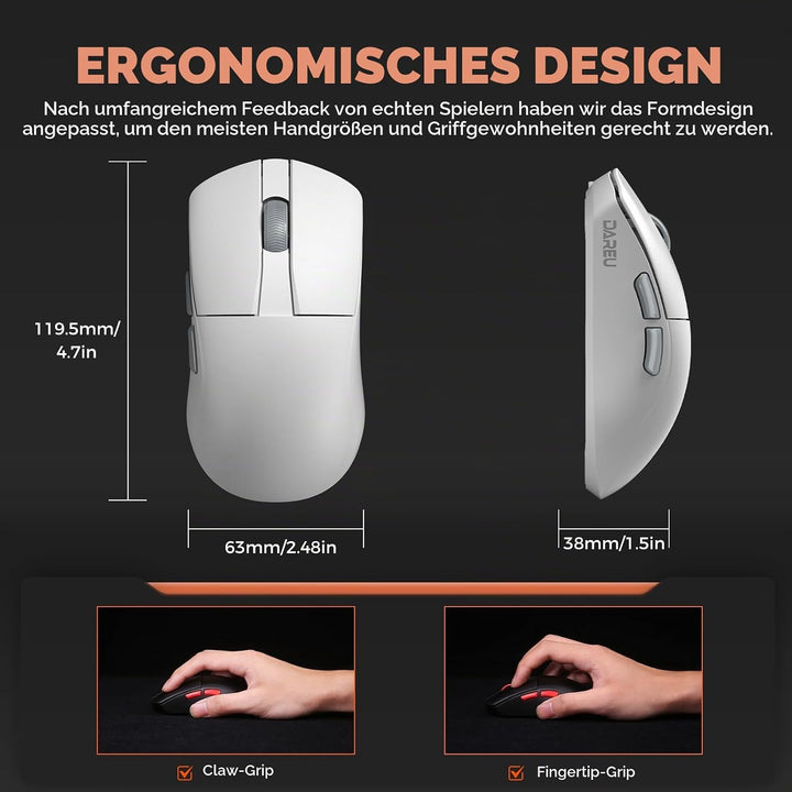 DAREU A950 Wing Wireless Gaming Mouse, Ultraleicht 35 g, Dual Polling Rate 8000 Hz, 30 000 DPI Optis
