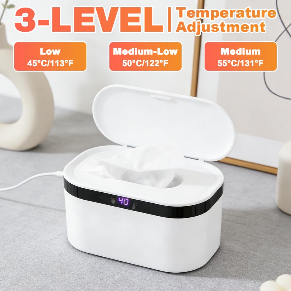 SGZIOO Feuchttuch Wärmer, Feuchttuchwärmer Baby, Feuchttücher-Heizung mit LED-Nachtlicht, 3 Heizstuf