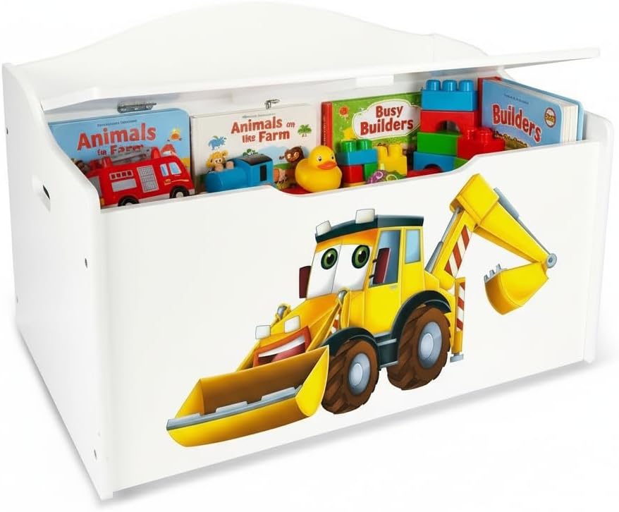 Leomark Kinderbank Hölzerne Bagger XL Kindertruhenbank Behälter für Spielzeug Truhe für Kinderzimmer