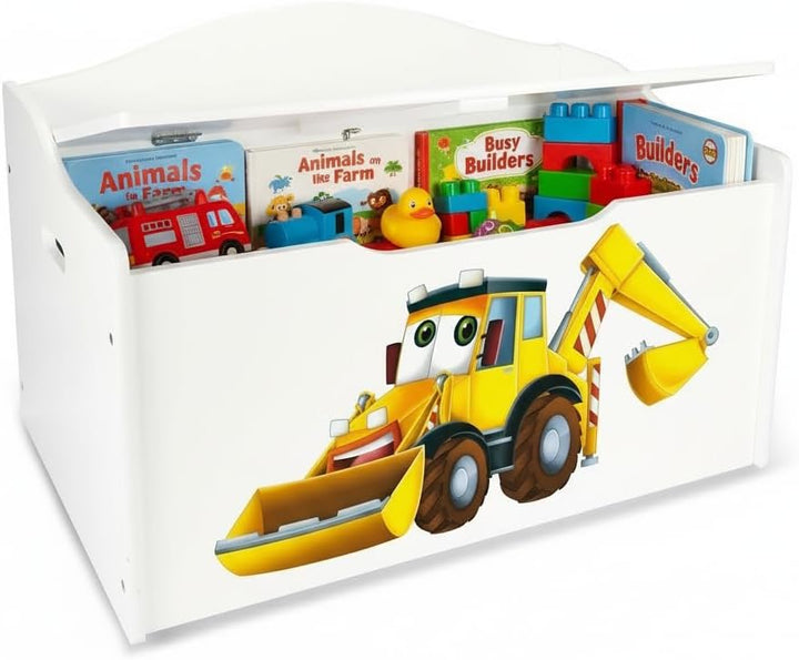 Leomark Kinderbank Hölzerne Bagger XL Kindertruhenbank Behälter für Spielzeug Truhe für Kinderzimmer