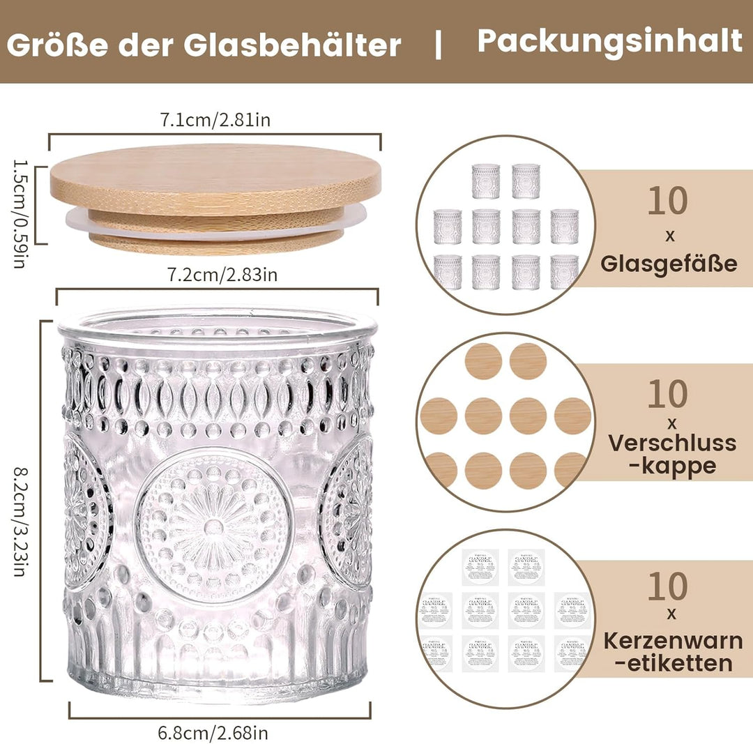 LETINE 10 Stück Kerzengläser Aus Glas, 220ml Kerzengläser Zum Befüllen Mit Deckel, Gläser Für Kerzen