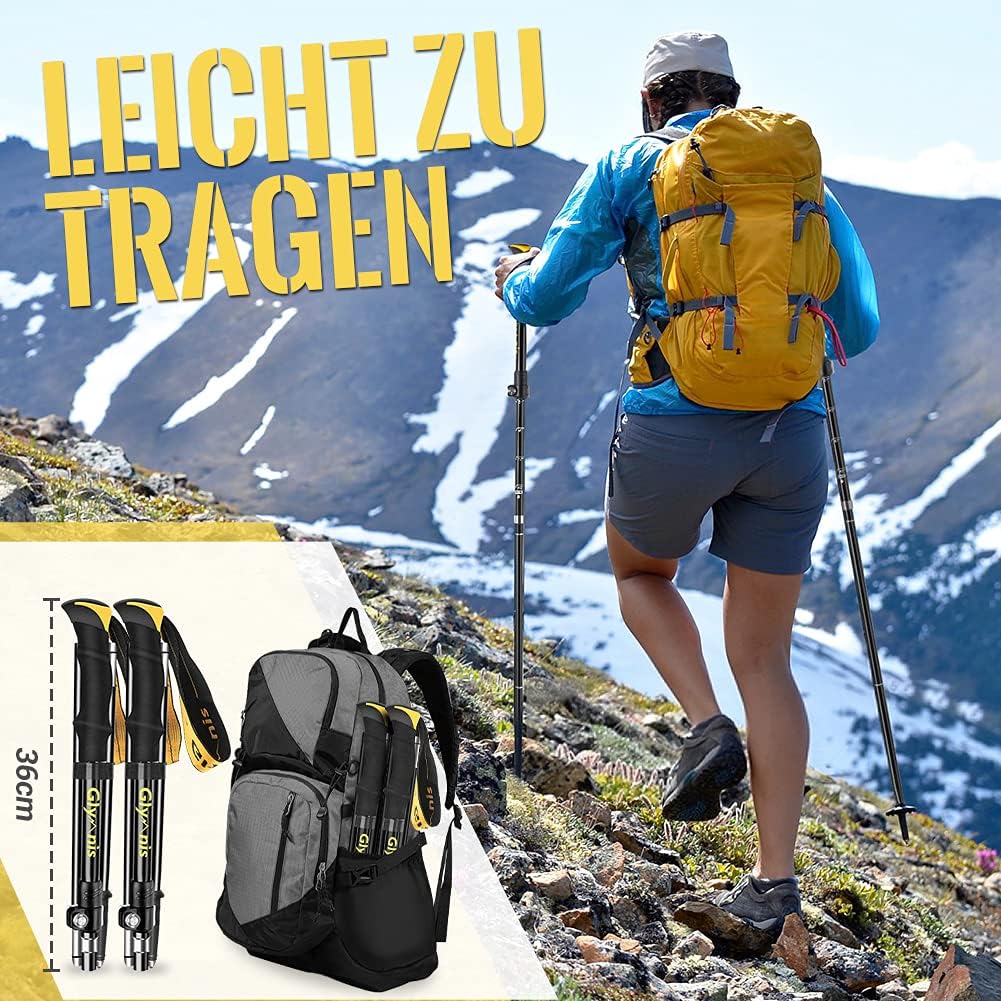 Glymnis, Trekkingstöcke, faltbar und stossfest, 110 - 130 cm, 5 Abschnitte aus Aluminium (7075), Gri