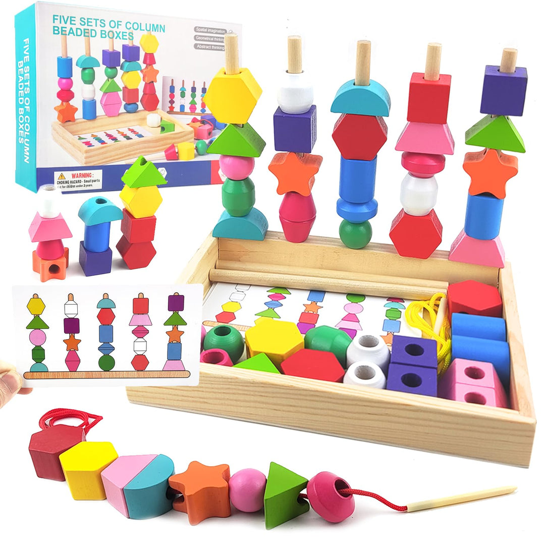Montessori Spielzeug ab 2 3 4 Jahren, Fädelspiel &amp; Steckspiel Holz, Motorikspielzeug für Kinder, Sor