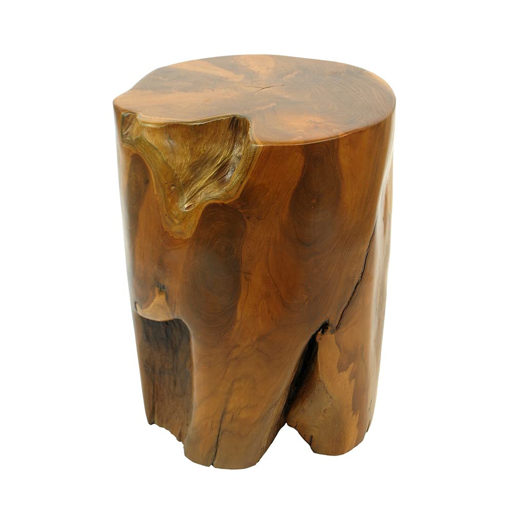 wohnfreuden Teak-Holz Hocker 40 cm lasiert rund Natur Bad Garten Wohnen Holz-Dekoration Sitzgelegenh