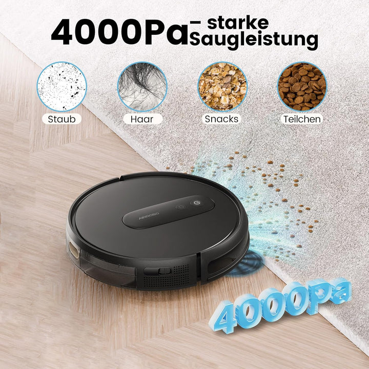 FIXR P25 Saugroboter, Staubsauger Roboter mit 4000 Pa Saugkraft, Roboterstaubsauger mit Ladestation,