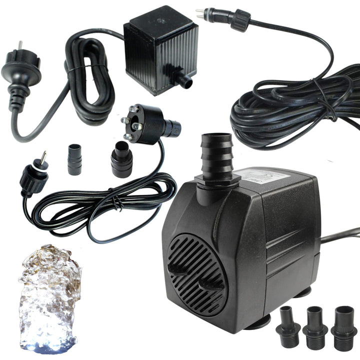 Arnusa Springbrunnenpumpe mit 1x LED Quellsteinbeleuchtung kaltweiss Spot Teichpumpe Wasserpumpe Bac