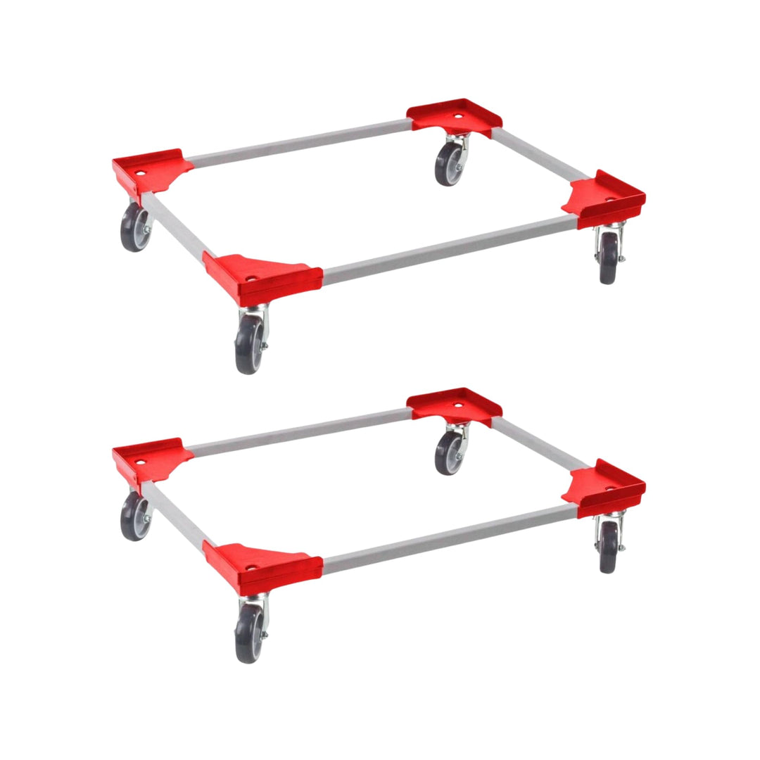 PROREGAL SparSet 2X Profi-Flex Transportroller für Euroboxen 80x60cm mit Gummiräder rot | 4 Lenkroll